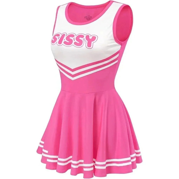 Women Sleeveless Overall Cheer Sissy Bodycon  Mini Dress Skirt Rose - Picture 6 of 7